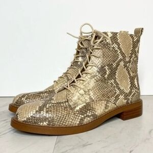 Snake skin printed faux leather lace up boots